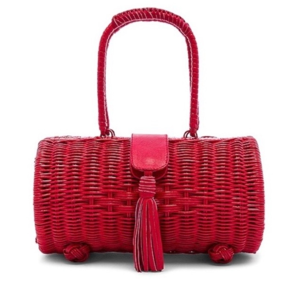 Red Wicker Woven Handbag